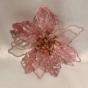 Sparkling Pink Gold Glitter Sequin Poinsettia Clip Ornament Headband Bouqet